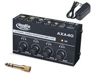 Audio Express AXA40 Mini 4 Channel Combination 1/4" and 3.5mm TRS Stereo Headphone Amplifier w/Two 3.5mm and Two ¼” TRS Stereo Outputs Includes 12V Power Supply and One 3.5mm to ¼” Audio Adapter