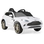 GYMAX Kids Ride on Car, 12V Battery Powered Licensed Aston Martin DBX Toy Car with Remote Control, Music, Bluetooth, FM, USB, Slow Start & Safety Belt, Children Electric Vehicle for Boys Girls (White)