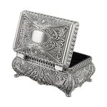 Feyarl Vintage Trinket Box Metallic Engraved Rectangle Jewelry Box with Dividers Inside (3.6 x 2.4 x 1.6 inches)