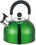 DWD ® Whistling Stainless Steel 2.5 Litre Travelling Kettle I Folding Handle I Flip & Pour Spout Cap I Camping Fishing Caravan Holiday Home I Retro Classic Lightweight (Metallic Green)