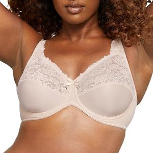 Lilyette Bali Minimizer Bra, Lacey Underwire Bra with Full-Coverage & Natural Support, Underwire Bra for Everyday Wear, Paris Nude, 40D