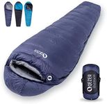 QEZER Down Sleeping Bag for Adults -3℃ 0℃ 5℃ Backpacking Sleeping Bag for Cold Weather with Compression Sack (Blue 5℃~-3℃ Left-Zip)