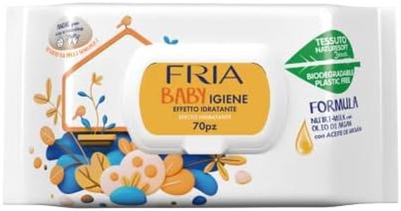 Fria Baby Igiene Salviette per Cambio Pannolino, con Olio di Argan e Nutrimilk ad Effetto Idratante sulla Pelle, Dermatologicamente Testate, Confezione da 70 Salviette