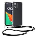 kwmobile Crossbody Case Compatible with Motorola Moto E13 Case - Clear TPU Phone Cover w/Lanyard Cord Strap - Black/Transparent