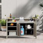 Domi Home Bar Unit，Modern Wicker Outdoor Bar Table with Aluminum Frame, Grill Table and Liquor Cabinet Bar for Patio, Home Kitchen, Dining Room, Living Room, Gray