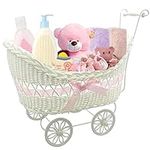 SAFRI Baby Pram Hamper Wicker Toy Basket with Handles and Wheels Great Gift for Boy & Girl Baby Showers or Newborn Baby Gifts (Pink)