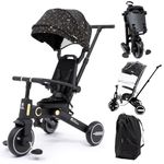 FYLO Xplor Kids Trike Foldable Compact Portable Tricycle Toddler with Parent Handles Includes Travel Bag Raincover Ages 18m - 5y - Black & Gold