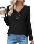 Zeagoo Black Casual Black Tops for Women 2024 Casual Long Sleeve Tunic Tops for Women V Neck Fall Shirts Women Loose Pullover Tops Black Large