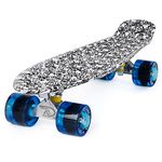 Penny Board Cruiser Skateboard by Land Surfer - 22 Inch Adults and Kids Skateboard For Street and Skatepark With Skateboard Bag - Skull Board/Transparent Blue Wheels