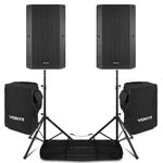 Vonyx VSA150S 15" Active DJ Speaker Set with Bluetooth, Stands & Protective Covers - 1000W Portable Powered PA System for Live Events, DJs & Performances