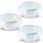 Attro Glassox Classic Round Lunch Box with Locking Lid Borosilicate Glass Lunch Box Fridge Organizer Microwave & Freezer Safe Set of 3 390ml