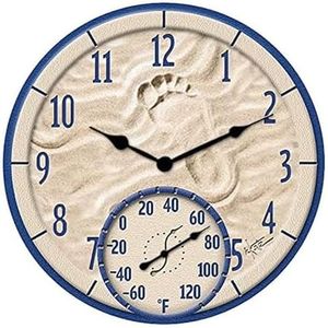 Taylor Precision Products 14" By The Sea Clock with Thermometer, Multicolored