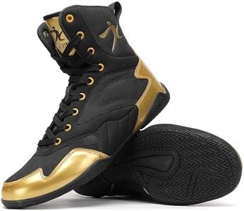Mavonexa Men's Wrestling Shoes Men Boxing Shoes High Top Fitness Weightlifting Powerlifting Shoes Zero Drop(Golden 6.5)