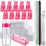 FANDAMEI Gel Nail Polish Remover Tool Kit - Gel Nail Remover Clips with Pump Bottle Dispenser & 500pcs Lint Free Nail Wipes, Acrylic Nail Remover Kit with Cuticle Pusher Nail Clips, Pink