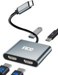 INICIO USB C to Dual HDMI Adapter 4K@60hz, Type C to HDMI 4 in 1 Splitter with PD & USB, Thunderbolt 3/4 for MacBook Pro Air M1 M2 Dell XPS 13/15 Galaxy S23 iPad Pro [MST Only for Win OS]