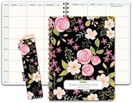 Elan Publishing Company HARDCOVER 7 Period Teacher Lesson Planner - Days Horizontally Across The Top with Bonus Clip-in Bookmark (Black Floral)