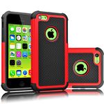 iPhone 5C Case, Tekcoo(TM) [Tmajor Series] [Red/Black] Shock Absorbing Hybrid Impact Defender Rugged Slim Case Cover Shell for Apple iPhone 5C Hard Plastic Outer + Rubber Silicone Inner