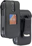 Case for Alcatel TCL Flip 2 Phone (2022), Nakedcellphone [Black Vegan Leather] Form-Fit Cover with [Built-in Screen Protection] and [Metal Belt Clip] for T408DL / TFALT408DCP