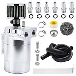 Universal Baffled Oil Catch Can 400ml Aluminum Polish Oil Separator Catch Can Kit Reservoir Tank with Breather Filter & 3/8" Fuel Line/6 Fittings/Necessary Accessories,Silver