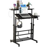 SIDUCAL Mobile Stand Up Desk, Adjustable Laptop Desk with Wheels, Storage Desk Home Office Workstation with USB Ports and Outlets, Rolling Table Laptop Cart for Standing or Sitting, Black