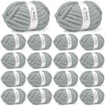Inhand Chunky Chenille Yarn for Hand Knitting,Thick Bulky Blanket Yarn for Crocheting,Soft Fluffy Yarn for Crochet Birthday Gifts for Men/Women/Beginners,18 Pack (29.5Yds/8.4oz Each),Frost Gray