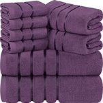 Utopia Towels 8-Piece Luxury Towel Set, 2 Bath Towels, 2 Hand Towels, and 4 Wash Cloths, 600 GSM Ring Spun Cotton Highly Absorbent Viscose Stripe Towels Ideal for Everyday use (Plum)