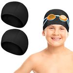 2 Pieces Swim Cap for Kids Waterproof Swimming Hat Swimming Caps Unisex Bathing Caps for Long and Short Hair Swimming Cap for Boys and Girls Children (Black, Solid Pattern)