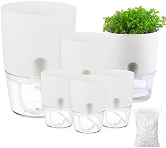 Self Watering Pots for Indoor Plants 6 Pack of 3.2/4/6 Inch Self Watering Planters Plant Pots with Decorative Stones Flower Pot Plant Pots Indoor (Mixed Size, White)