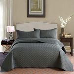 Exclusivo Mezcla Full Queen Size Quilt Bedding Set with Pillow Shams, Soft Lightweight Quilts Basket Quilted Bedspreads Coverlets Bed Cover for All Seasons, Dark Grey