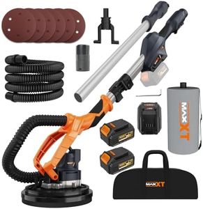 MAXXT Cordlees Drywall Sander with Vacuum Dust Collection, Brushless Electric Wall Sander with 7 Variable Speed Foldable Telescopic, Popcorn Ceiling Removal Tool, 2 Pack 4.0 Ah Battery and Charger