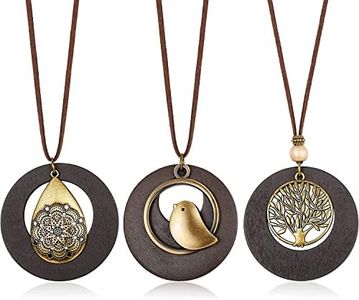 Adramata 3 Piezas Largos Collares para Mujer, Simple Madera Collar de Suéter Largo, Collar Árbol de la Vida, Conjunto de Collar Largo Boho