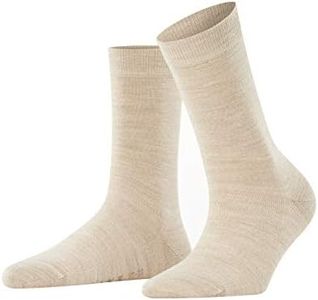 FALKE Women's Softmerino Socks, Merino Wool Cotton, Crew Length, Classic Thin Trouser Socks, Trendy Work Clothing, Beige (Linn Melange 4549), 8-9, 1 Pair