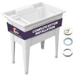 32 ” Utility Sinks for Laundry Room, Garage, Garden, Basement – Noah William Home Indoor and Outdoor Polypropylene Basement Wash Tub - No Plastic Faucet Included (White)