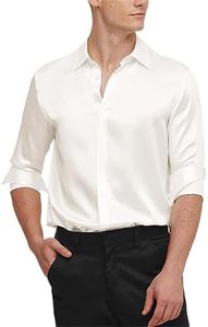 LilySilk Silk Mens White Shirt 100% Mulberry Silk Button Down Shirt Long Sleeves Versatile & Basic for Formal Casual Natural White L