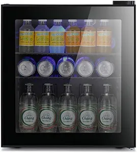 Antarctic Star Mini Fridge Cooler - 70 Can Beverage Refrigerator Black Glass Door for Beer Soda or Wine –Small Drink Dispenser Machine Clear Front Removable for Home, Office or Bar, 1.6cu.ft.…