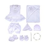 SkinCo Baptism Set for Girls with Shirt, Short, Hat, Mittens, Booties, Wash Cloth, Candle, Crown and Baptism Towel…