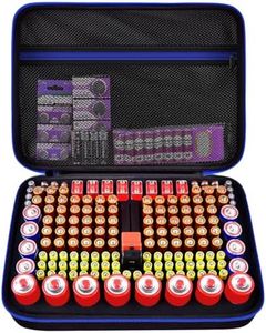 casmilee Storage Case & Battery Organizer with Tester for 162+ AA AAA 4A C D 9V 3V Lithium LR44 CR2 CR123 CR1632 CR2032 18650 Button - Batteries Not Included Blue
