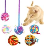 KUTKUT 6Pcs Cat Yarn Ball Toys-Colorful Woolen, Furry Rattle Ball for Kitty & Kitten Training Indoor Play, Pet Cat Interactive Chasing Cotton Thread Ball Toys