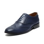 LOUIS STITCH Men's Formal Shoes | Handcrafted European Leather Brogues | Lace-Up Style for Business, Formal Federal Blue, UK Size 8 (EUBG)