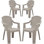 SkyGlamour Supreme Mark Designer Relax high Back Arm Plastic Chair for Living Room, Garden, Office Home, Balcony | Indoor&Outdoor Use | Color: Dark Beige; Set of 4