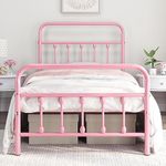 Yaheetech 3ft Single Bed Frame Vintage Iron Platform Bed with High Headboard and Footboard/Strong Metal-Framed Bed with Storage Pink