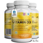 Vitamin D3 4000 IU Micro Tablets - 365 Day Supply, Easy to Swallow High Strength Premium Sunshine Vitamin | Max Strength Vitamin D Supplement, Vegetarian & Vegan Friendly, Made in UK by Grounded