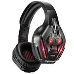 PHOINIKAS PS5 Gaming Headset for PS4, PC, Switch, Q10 Xbox One Headset with Stereo Sound, Detachable Mic, Wireless Bluetooth 5.3 Headphone only for Laptop/Phone/Tablet, 40H Battery (Red)