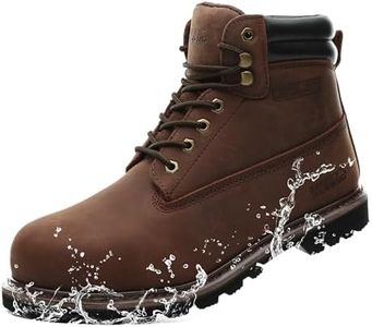 SAFETY LOONG Waterproof Work Boots for Men Full Grain Leather, Soft Toe Comfortable Slip Resistant Construction Boots Brown 11 Wide