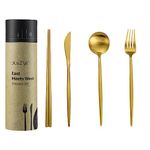 Matte Gold Utensils Set - 16-Piece KiiZYs Cutlery Stainless Steel Silverware - Flatware Set Korean Chopsticks Fork Spoon Knife - Cubiertos Dorados Dishwasher Safe Gift Box (Gold, Service for 4)