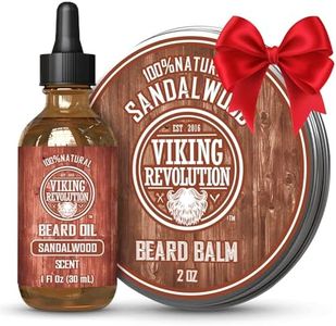 Viking Revolution Sandalwood Beard Balm for Men (2oz) and Sandalwood Beard Oil (1 fl oz) Bundle - With Argan and Jojoba Oils - Soften and Moisturize - Stocking Stuffers for Men