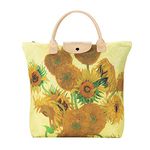 Signare Canvas Foldable Tote Bag Reusable Shopping Bag Grocery Bag with Famous Art Design… (Van Gogh - Sunflower)