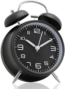 BUQARO Metal Frame Retro Twin Bell 3D Dial Alarm Clock with Night Backlight Function and Silent Motion, High Volume Bedside Luminous Alarm Clock Ideal for Students, Kids Room (Black)
