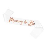 Mummy to Be Sash, White and Gold Foiled Baby Shower Satin Sash Mum to Be Sash Baby Shower Favour Party Supplies for Mum (1 Pack)