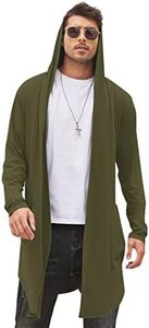 COOFANDY Men Lightweight Hooded Cardigan Christmas Vintage Long Cardigan Shawl Collar Army Green